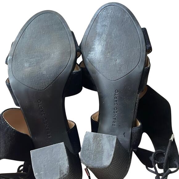Franco Sarto Black Wrap Heels Party Sandals Women’s 9 Leather Block Heel EUC - Picture 5 of 6